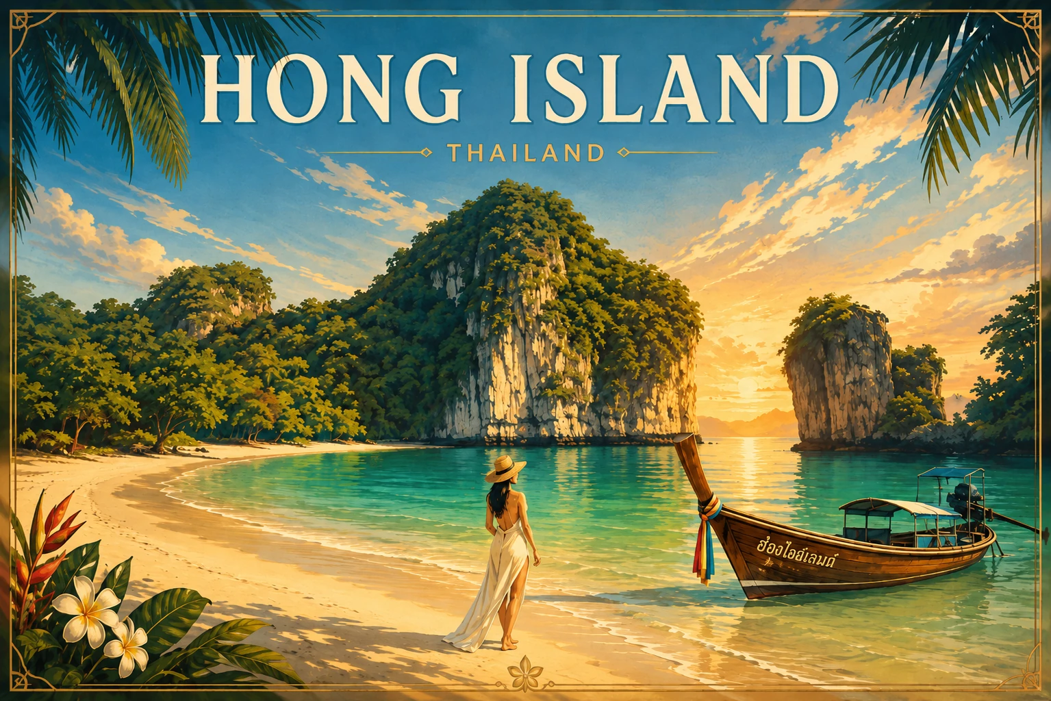 Hong Island lagoon and limestone cliffs near Krabi