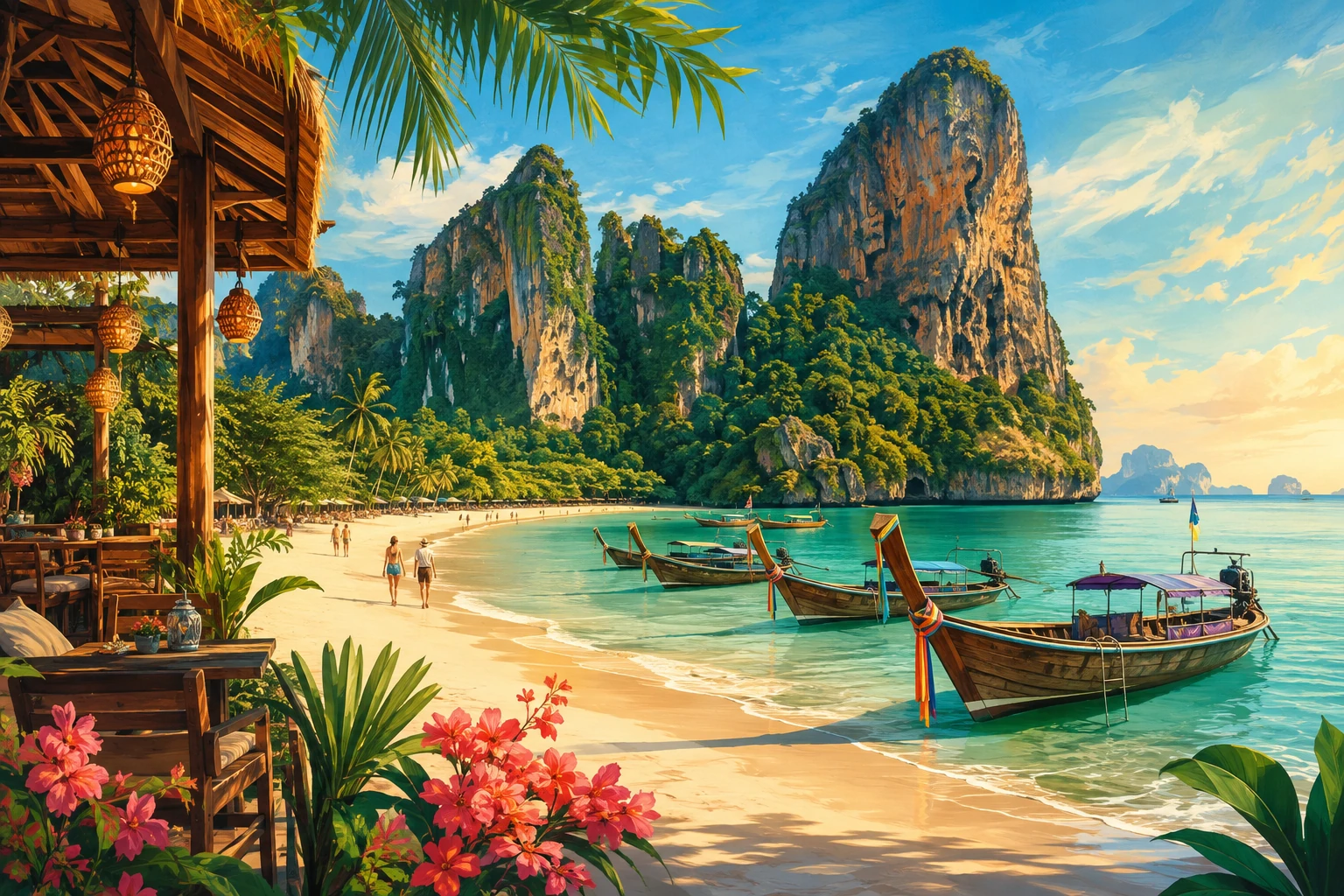 Railay Beach framed by limestone cliffs in Krabi