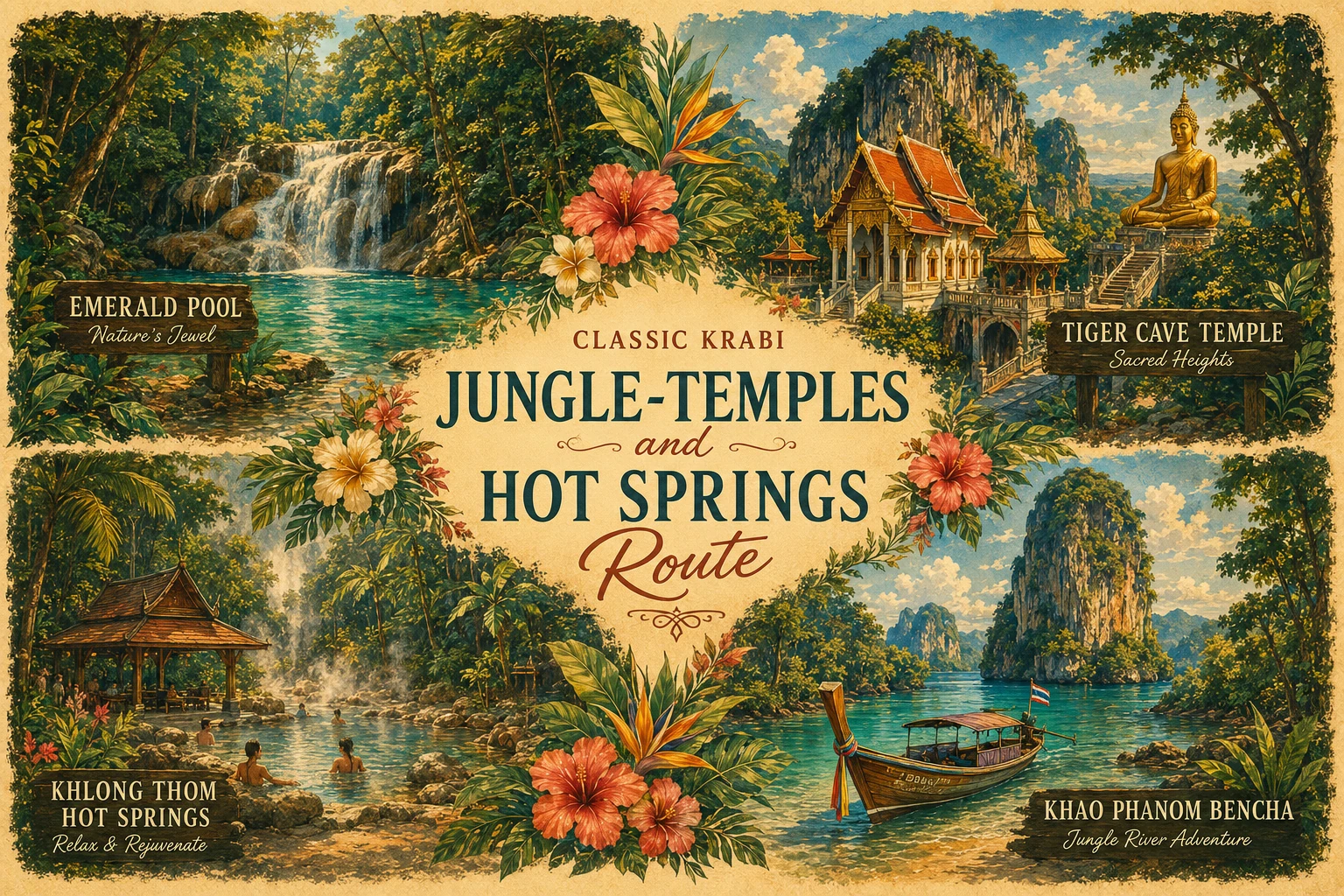 Illustrated Krabi jungle and temple route