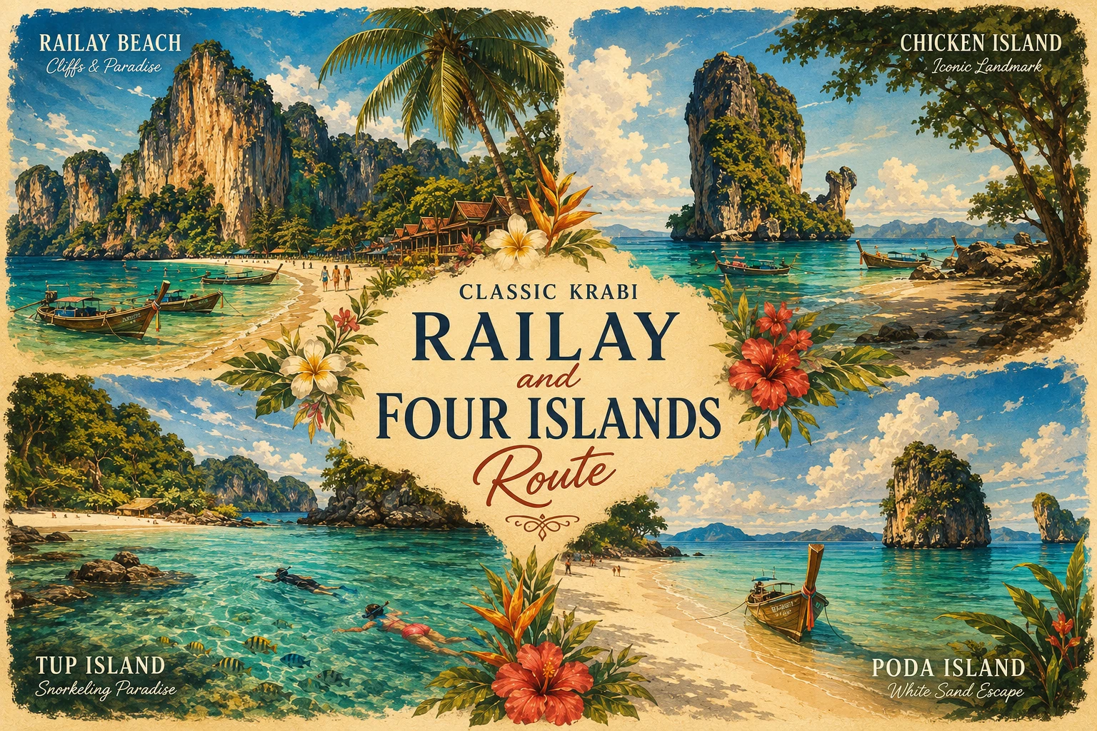 Illustrated Railay and Four Islands route