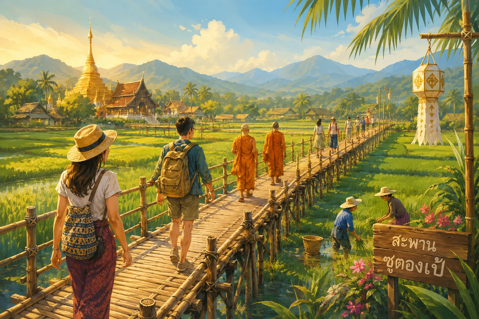 Walking Su Tong Pae bamboo bridge