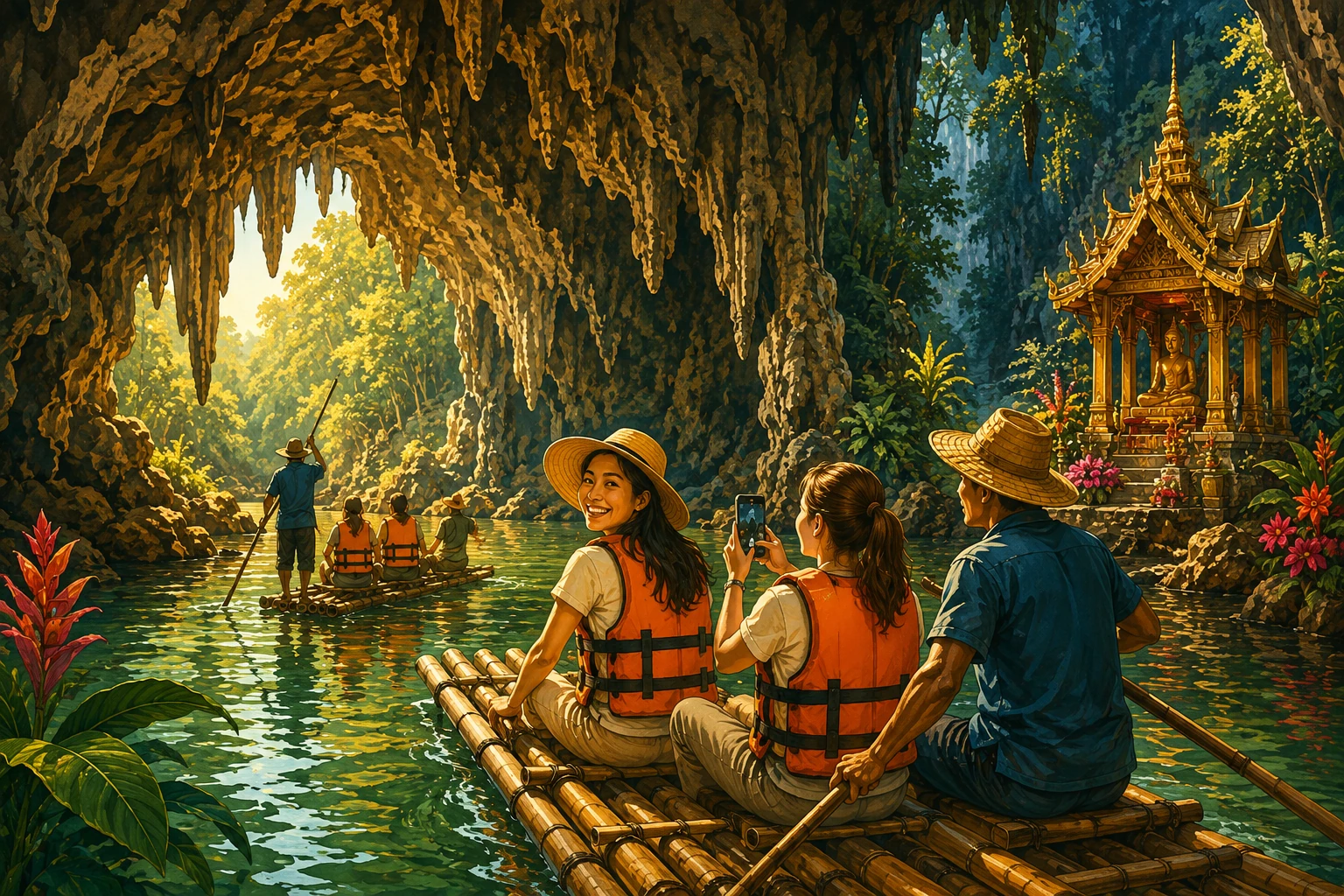 Bamboo rafting through Tham Lod Cave