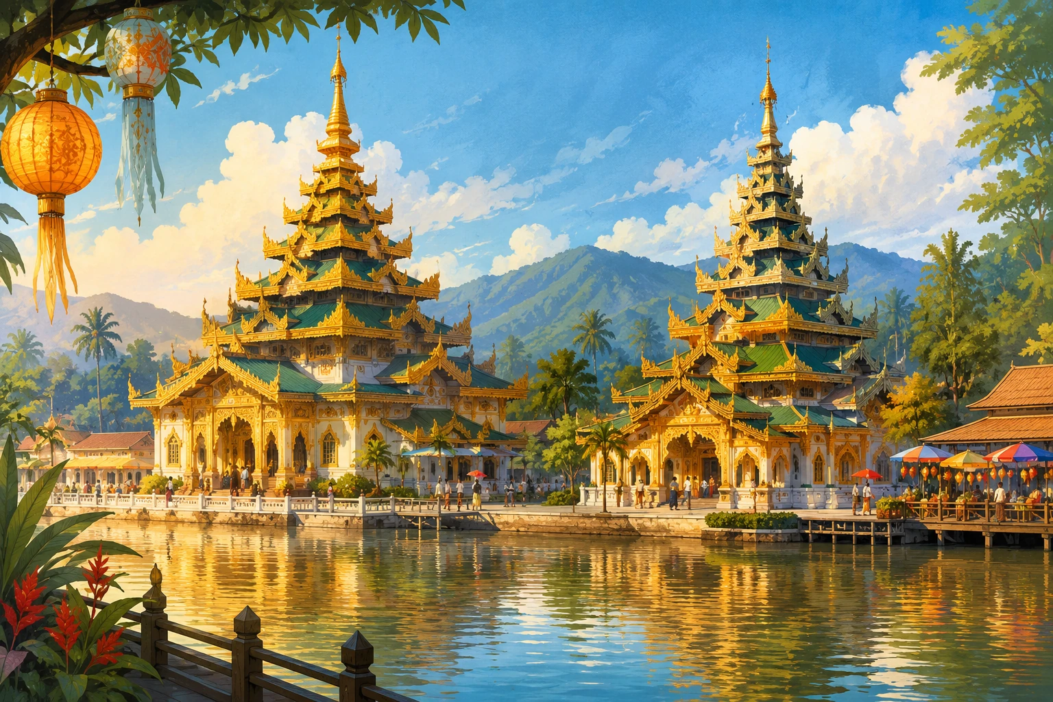 Jong Kham and Jong Klang temples reflected in the lake