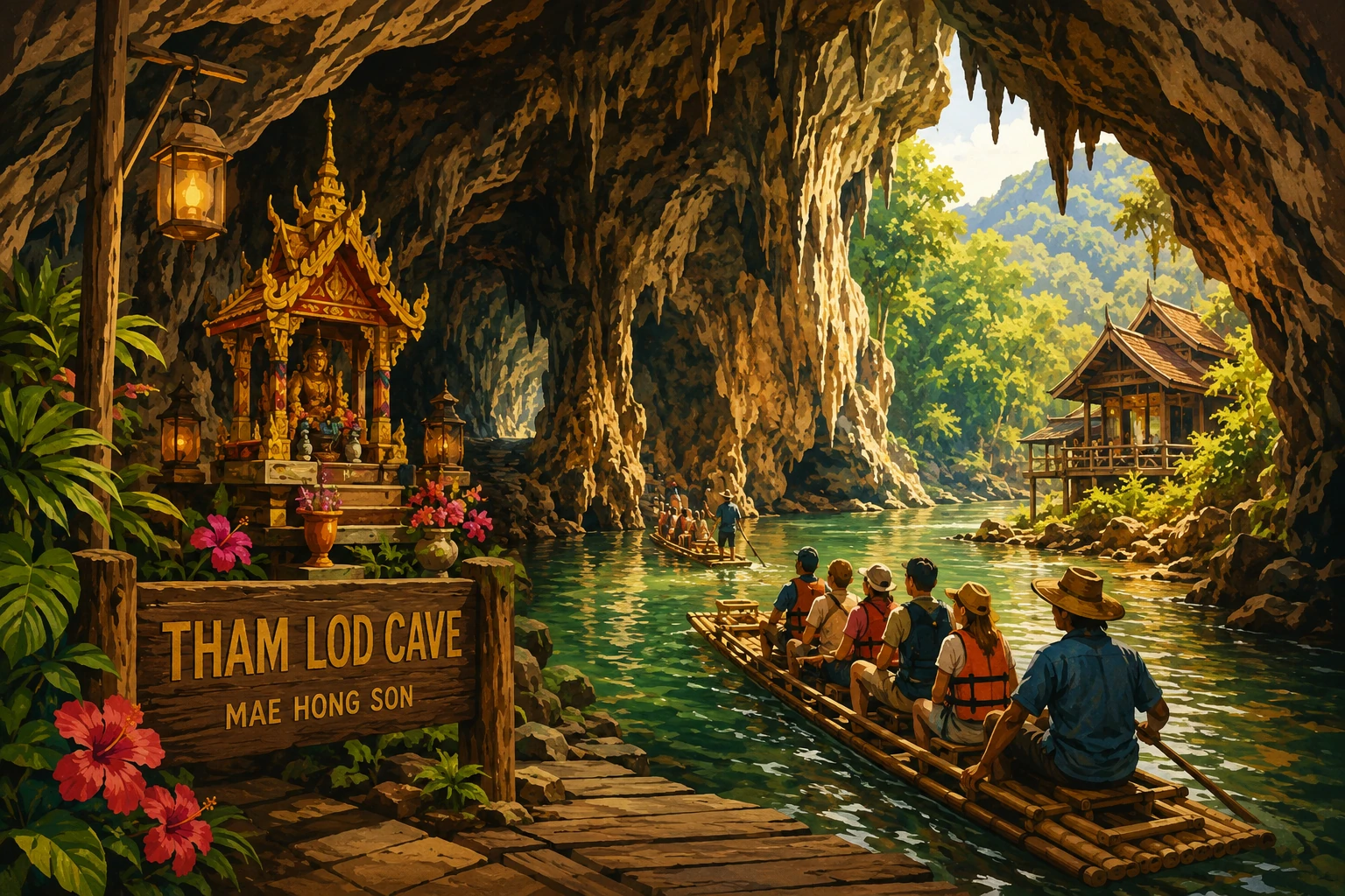 Tham Lod Cave and bamboo raft