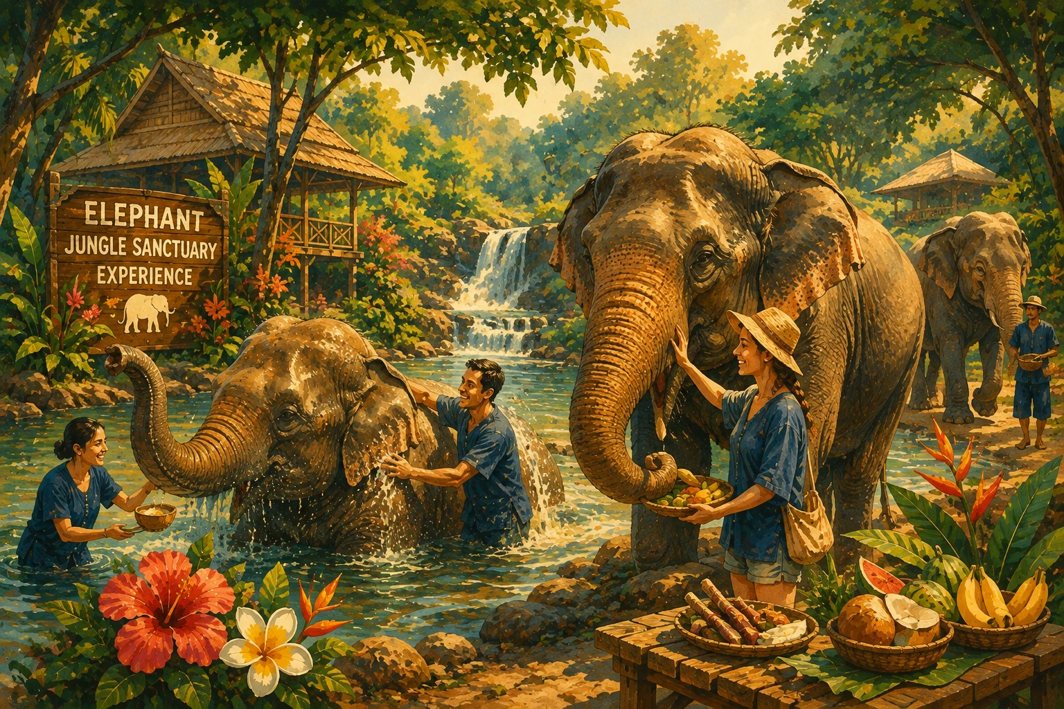 Visitors observing elephants at a Pattaya sanctuary