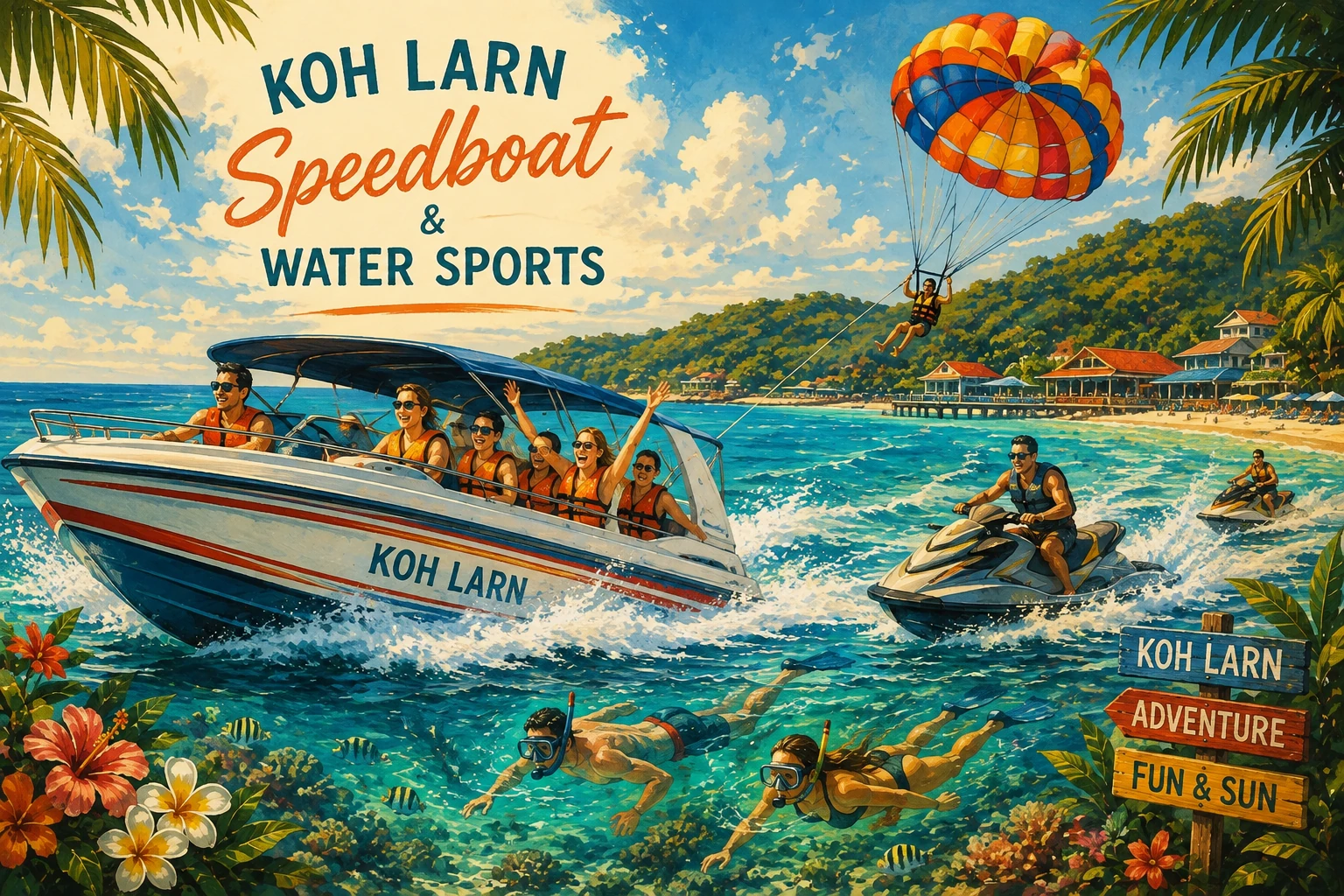Travelers taking a speedboat and enjoying water sports at Koh Larn