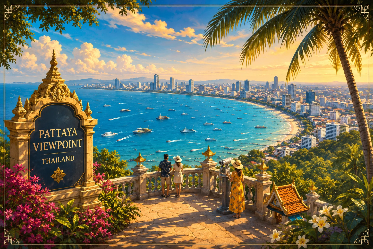 Panoramic view over Pattaya Bay from Pratumnak Hill
