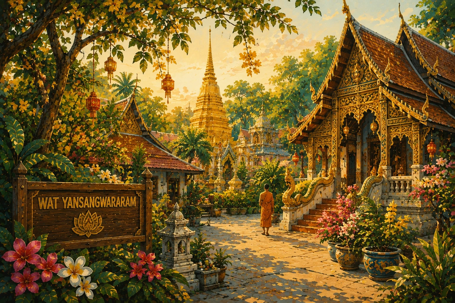 Temple buildings and gardens at Wat Yansangwararam