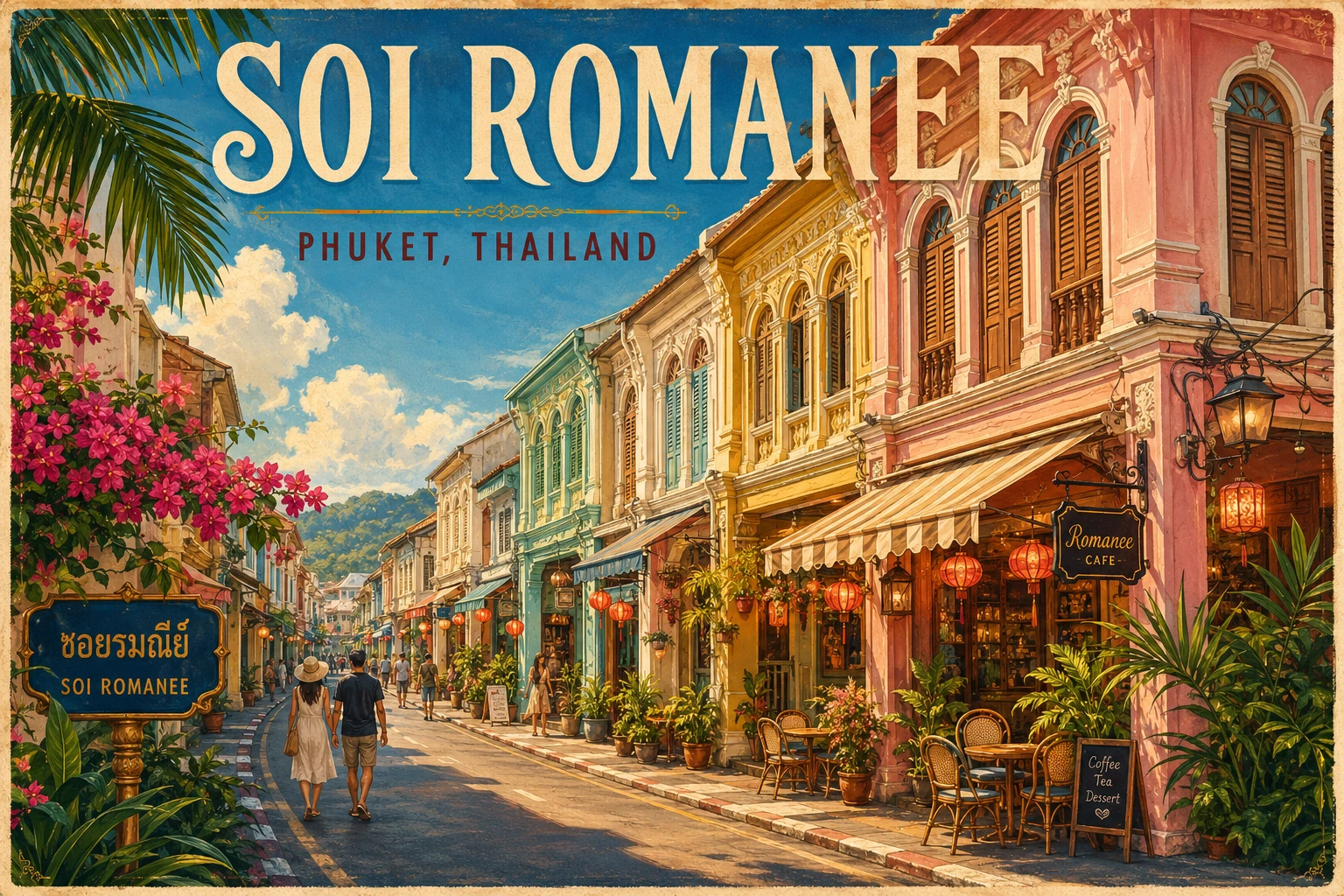 Colorful historic shophouses on Soi Romanee