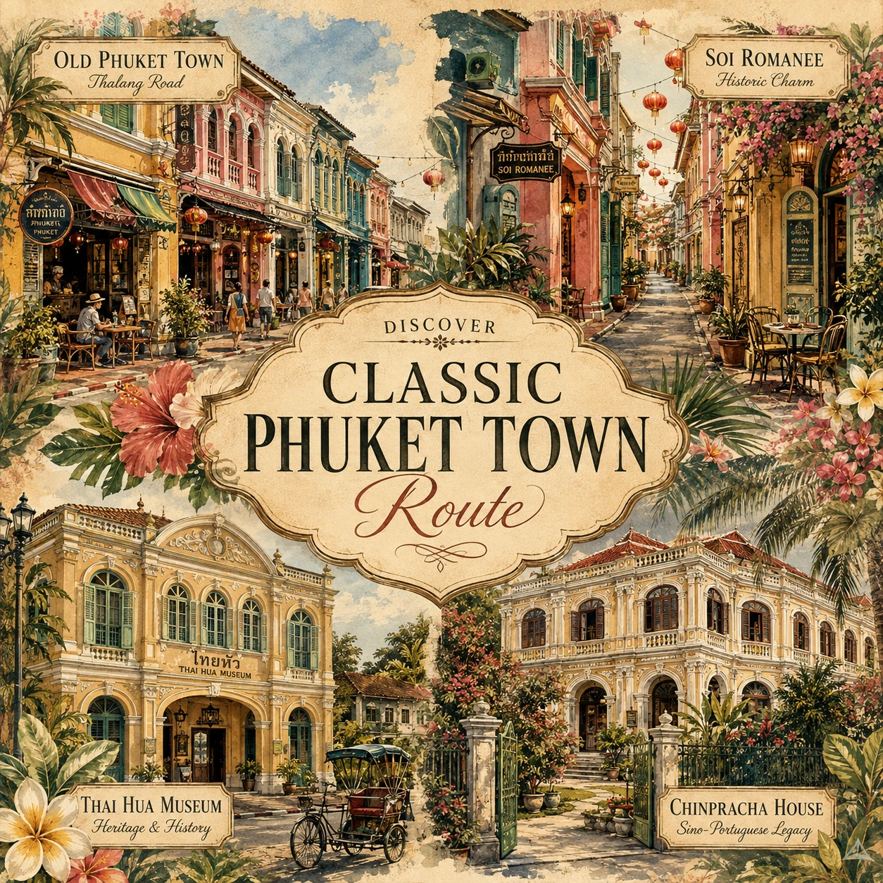 Illustrated classic Phuket Town route