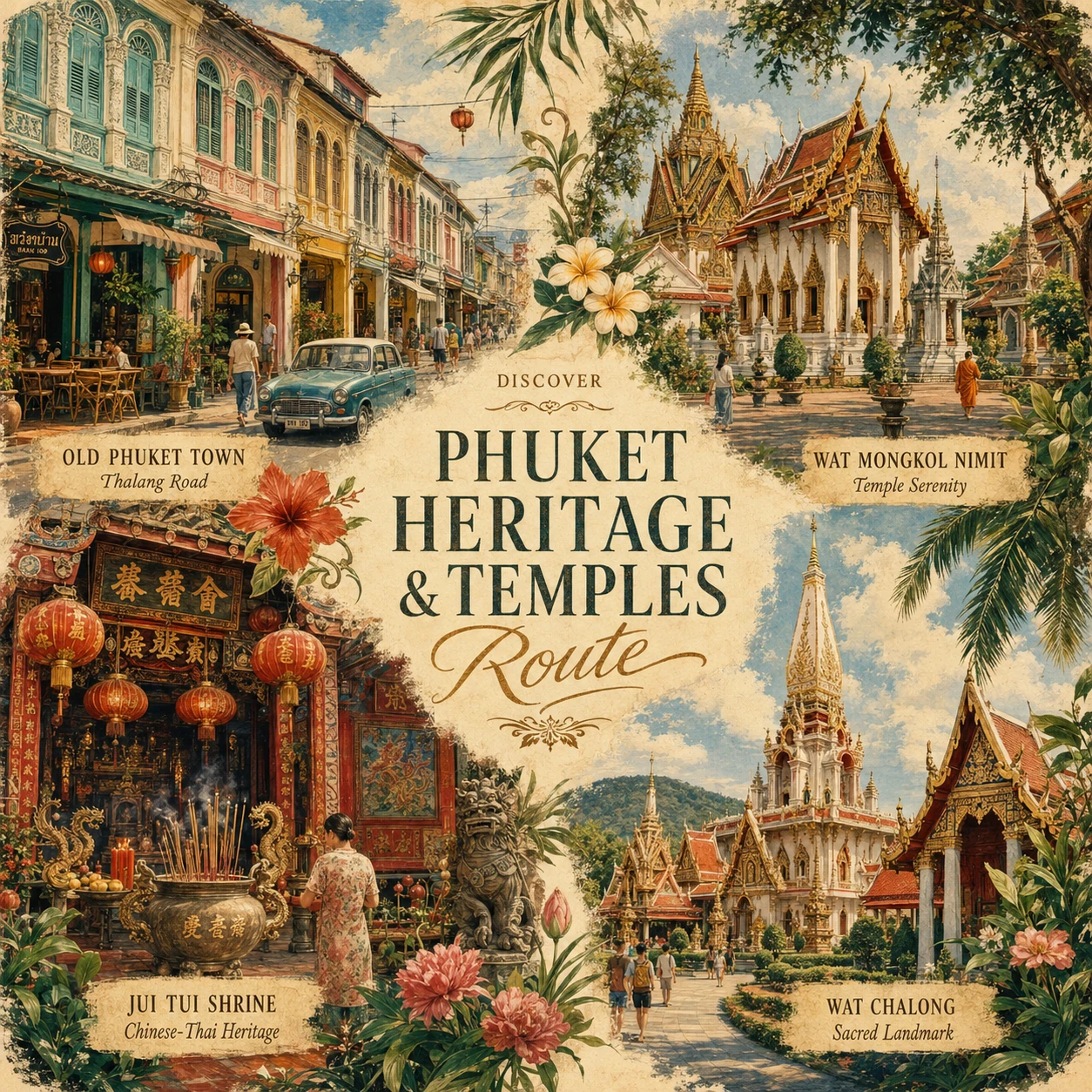 Illustrated Phuket Town heritage and temple route