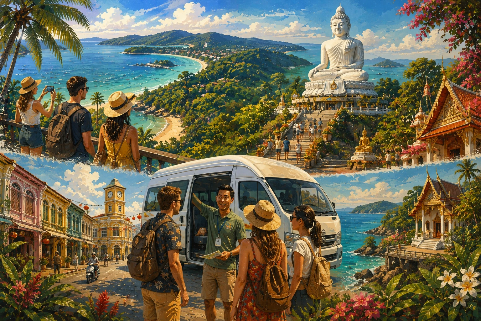 Travelers sightseeing across Phuket island
