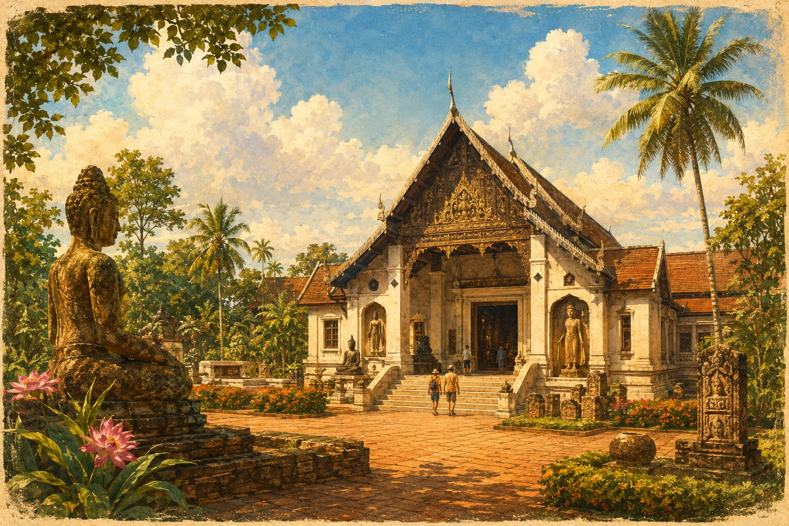 Vintage illustration of Ramkhamhaeng National Museum in Sukhothai