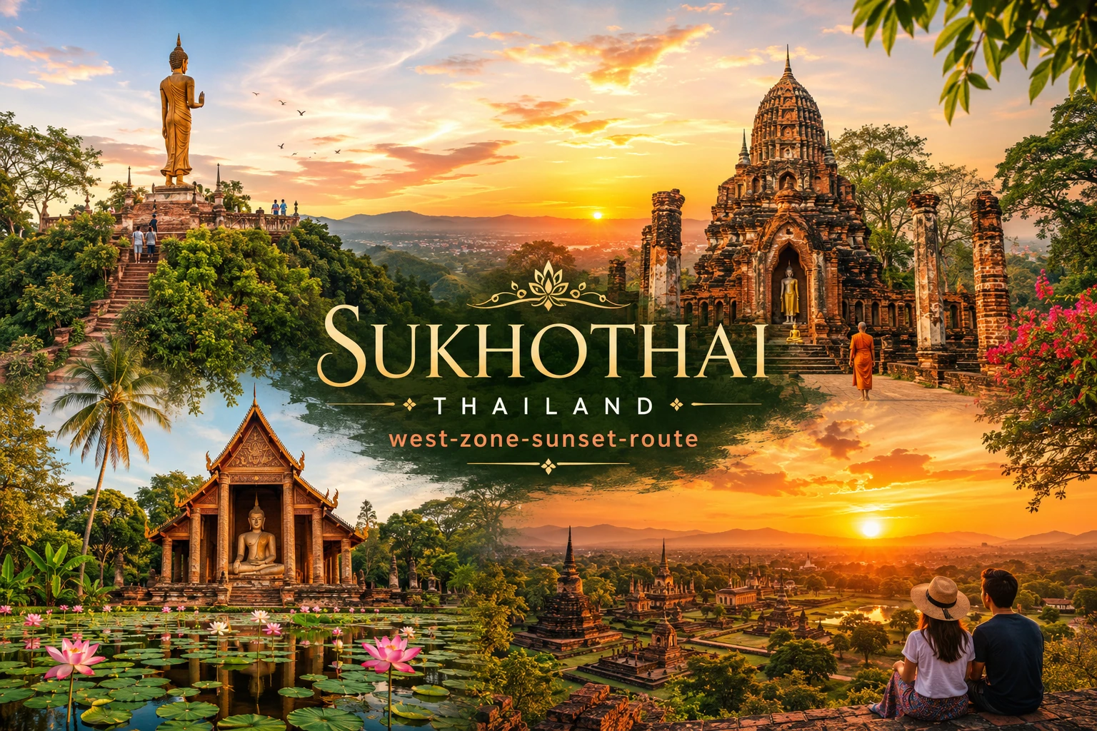 Illustrated half-day route through classic Sukhothai temples