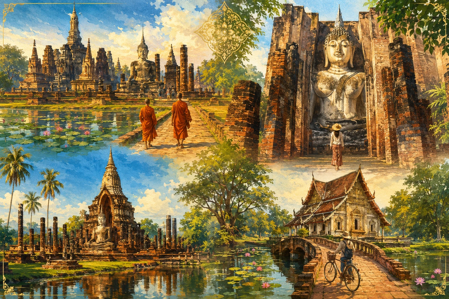 Illustrated route through Sukhothai Historical Park to Wat Si Chum