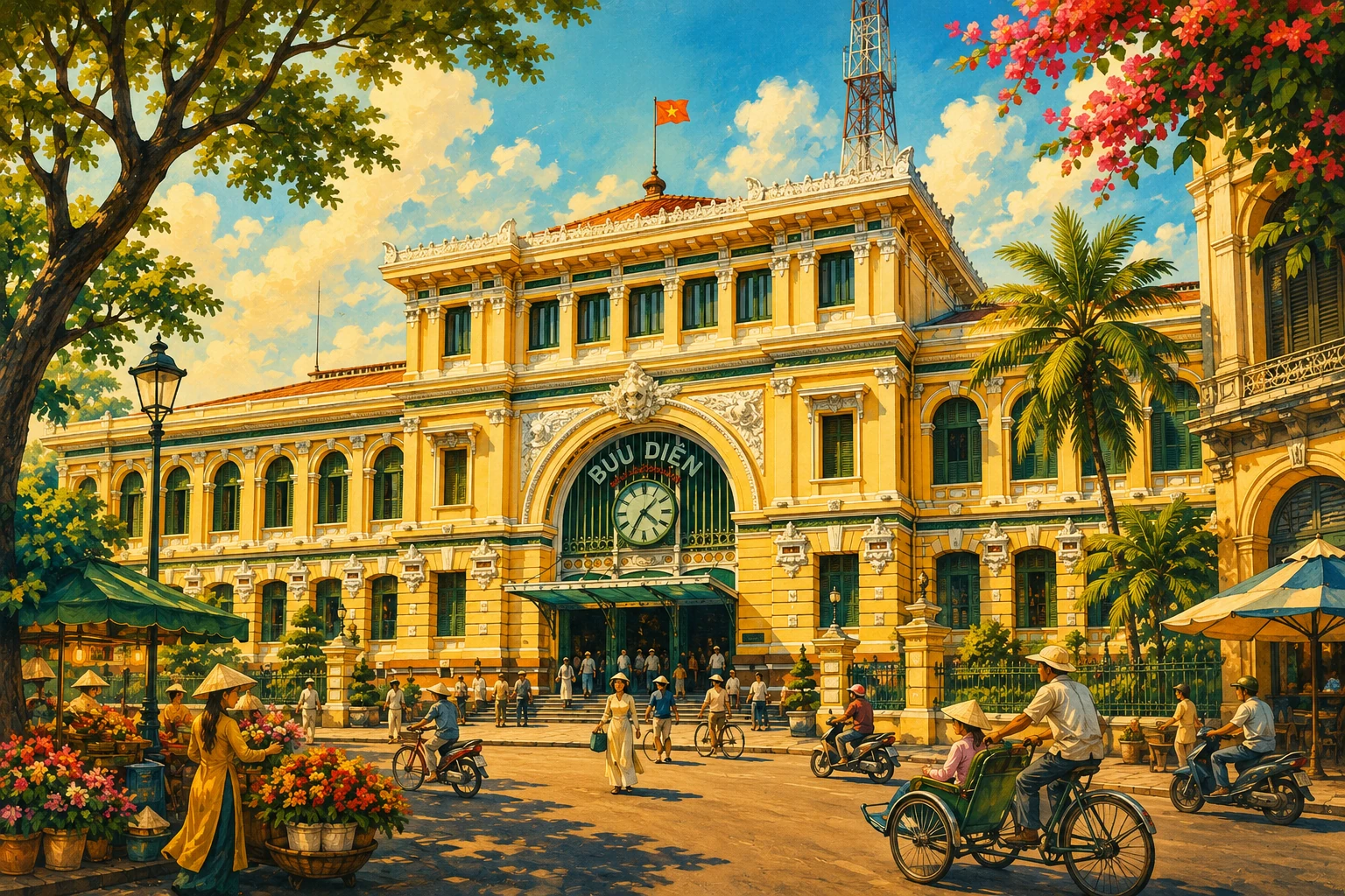Saigon Central Post Office with its yellow colonial facade