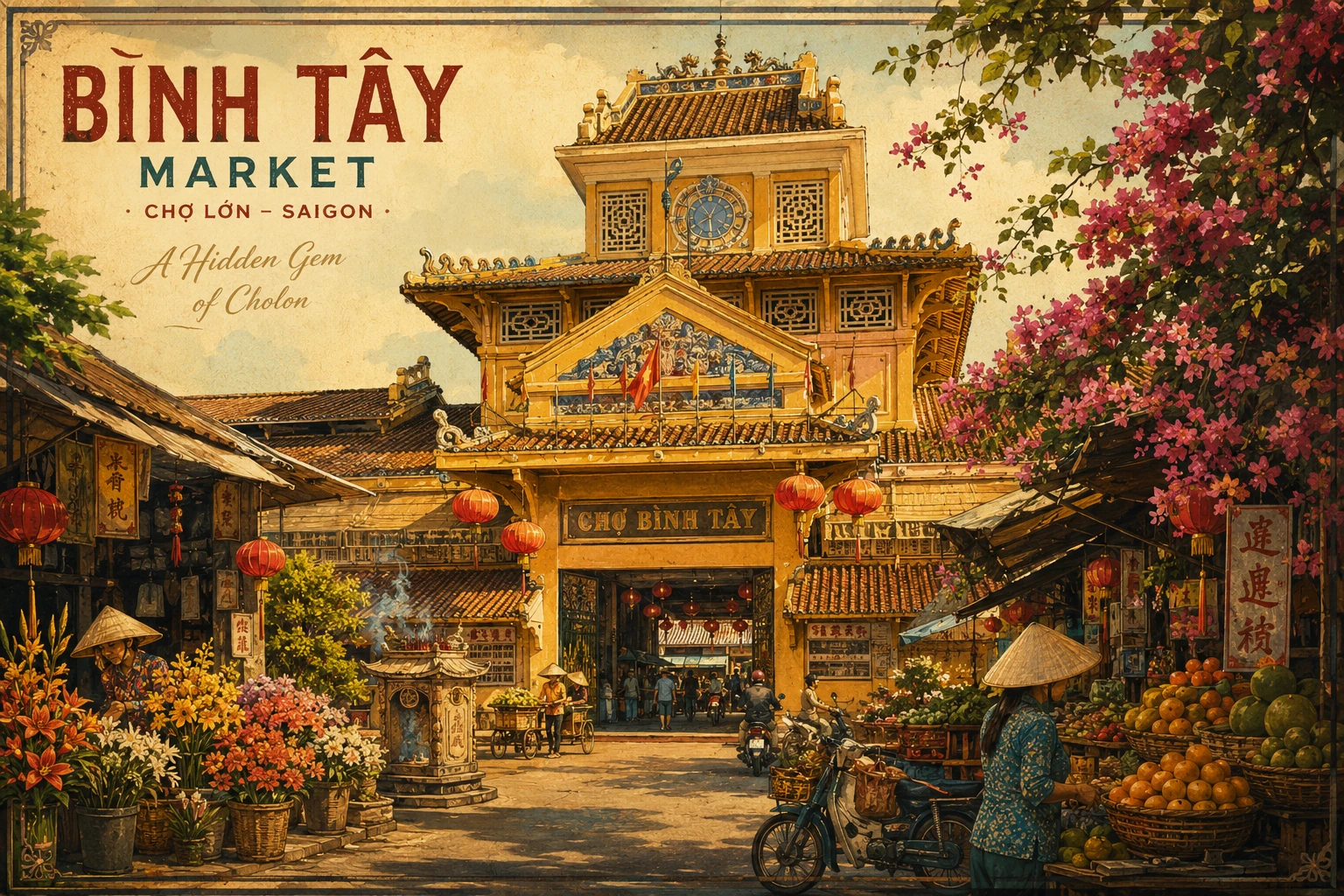Courtyard and market activity at Binh Tay Market in Cholon