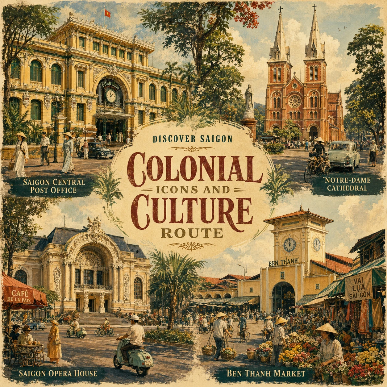 Illustrated Saigon colonial landmarks route