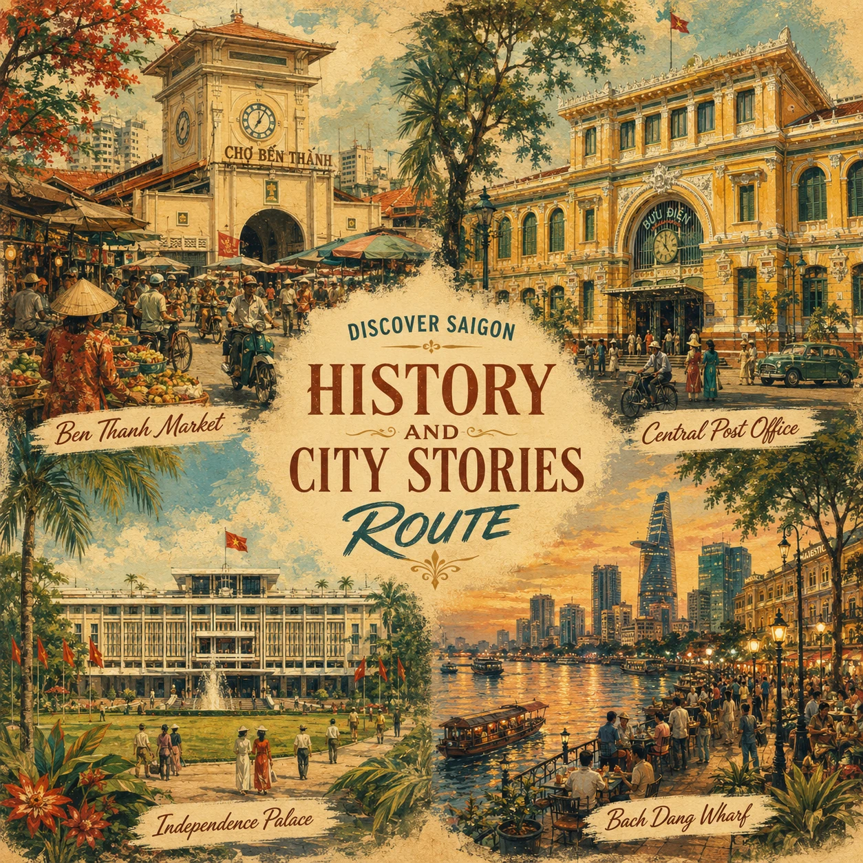 Illustrated Saigon history and city stories route