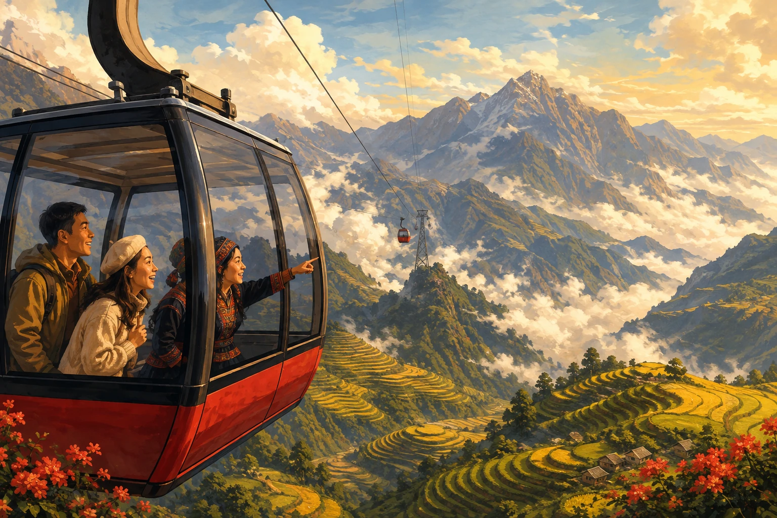 Travelers enjoying Fansipan Cable Car Experience in Sa Pa