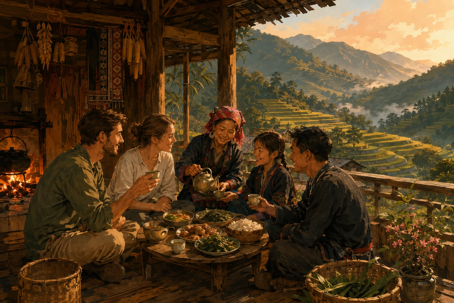Travelers enjoying Ta Van Village Homestay in Sa Pa