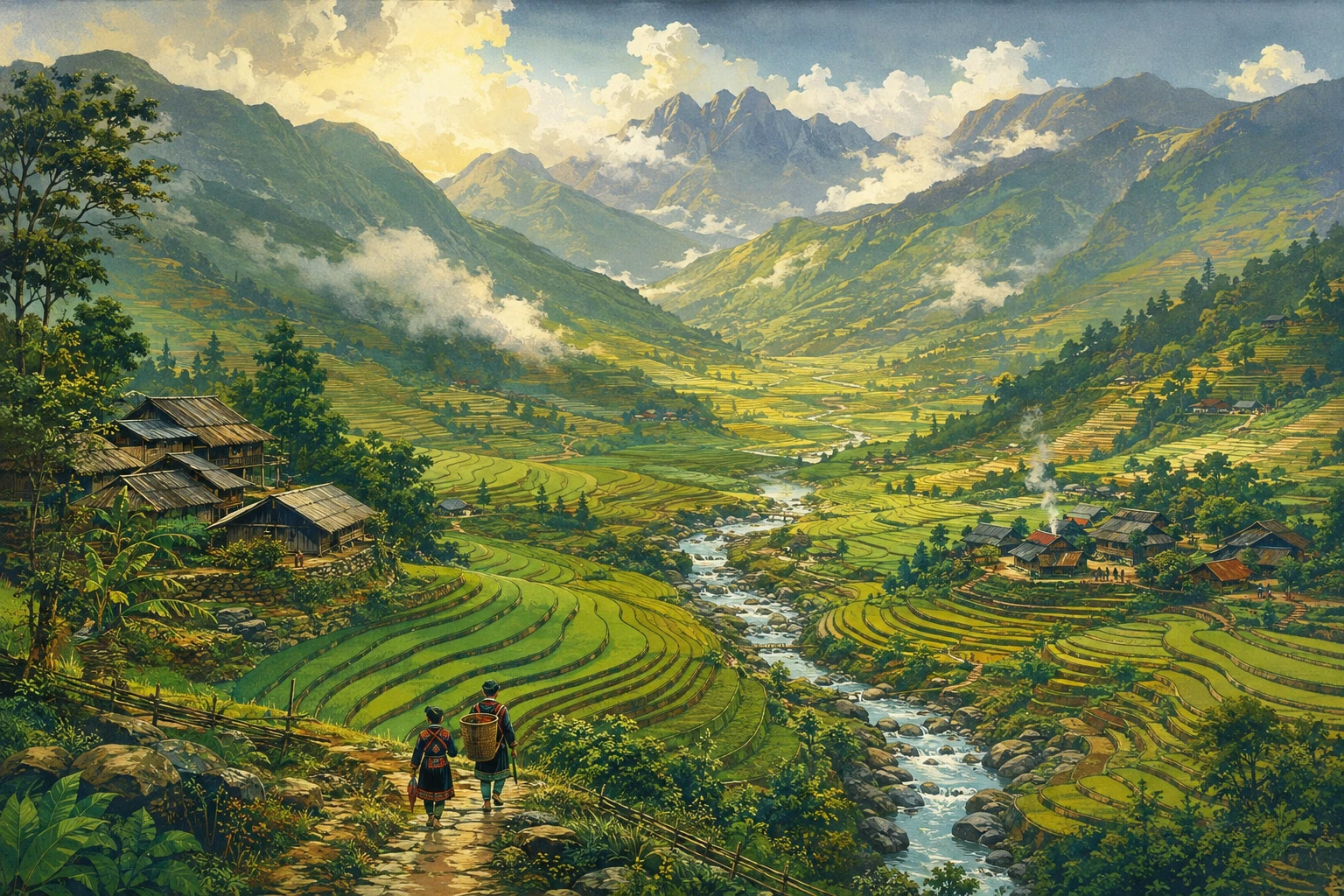 Illustrated view of Muong Hoa Valley in Sa Pa