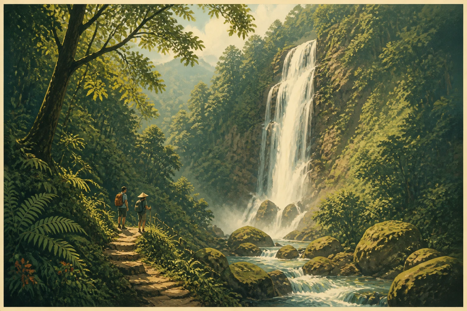 Atmospheric illustrated view of Love Waterfall