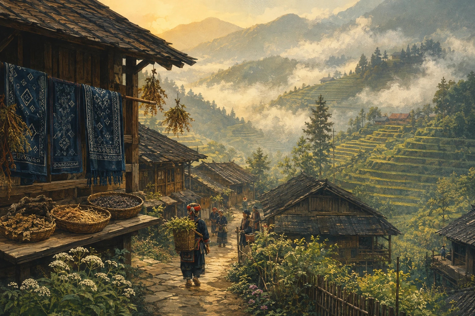 Atmospheric illustrated view of Ta Phin Village