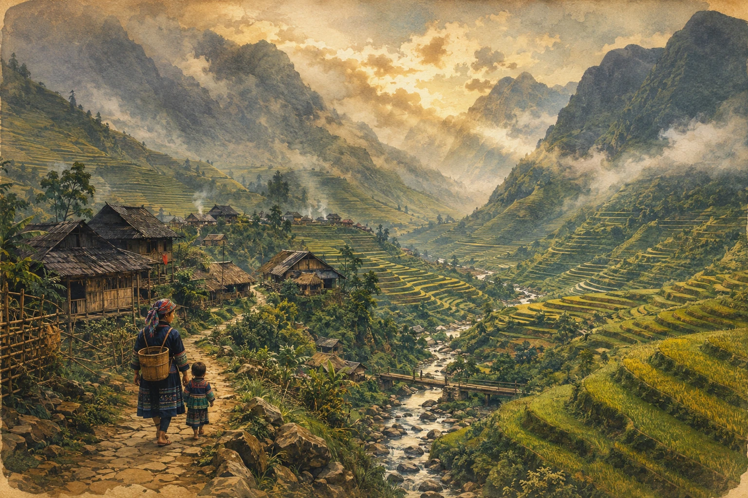 Atmospheric illustrated view of Y Linh Ho Village