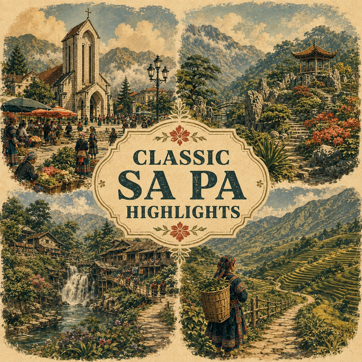 Illustrated Classic Sa Pa Highlights route in Sa Pa