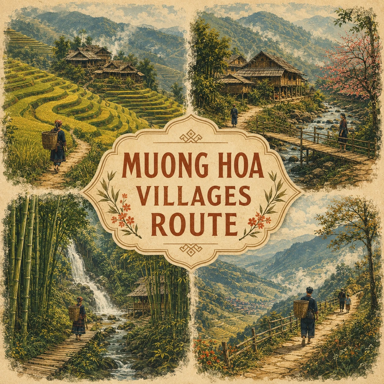 Illustrated Muong Hoa Villages route in Sa Pa