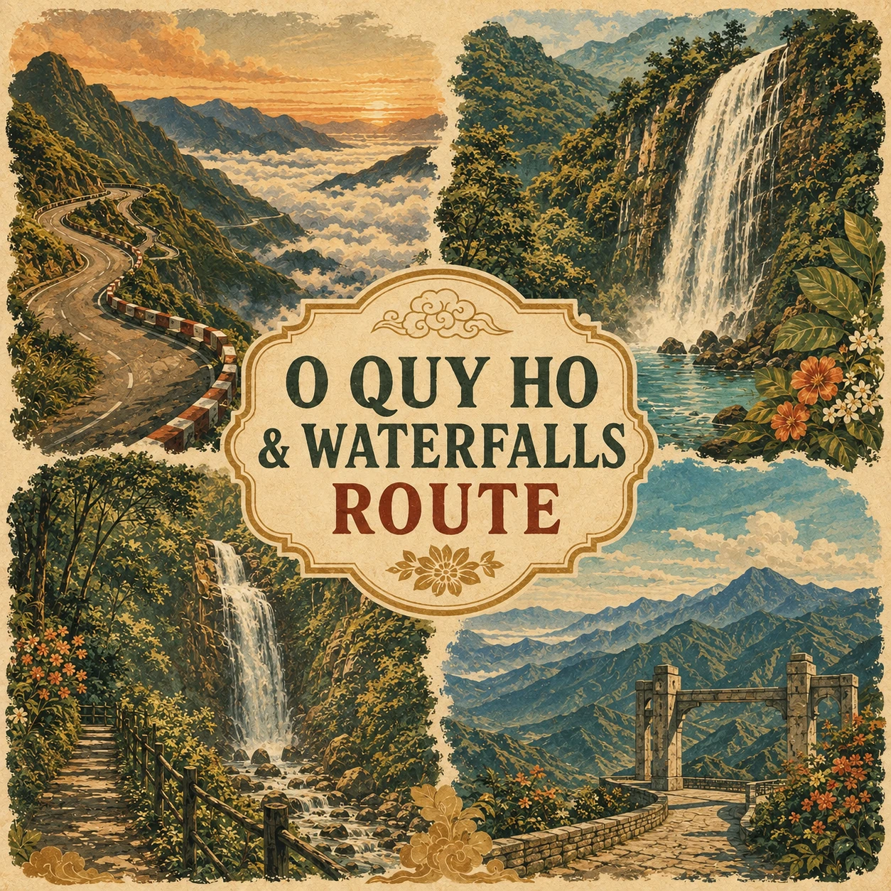 Illustrated O Quy Ho Waterfalls route in Sa Pa