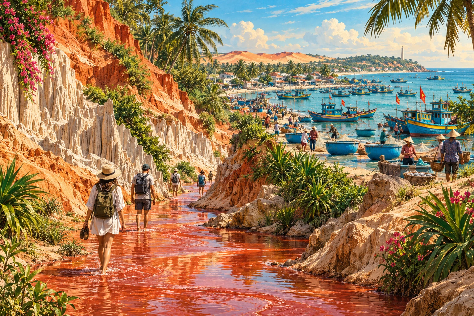 Travelers enjoying Fairy Stream and Fishing Village Tour in Phan Thiet