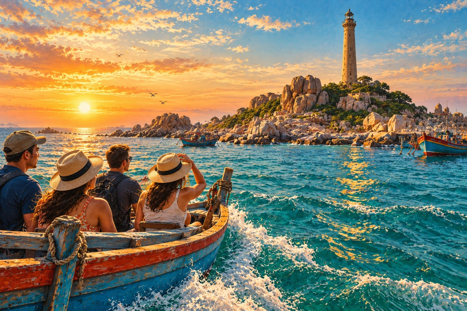 Travelers enjoying Ke Ga Lighthouse Boat Tour in Phan Thiet