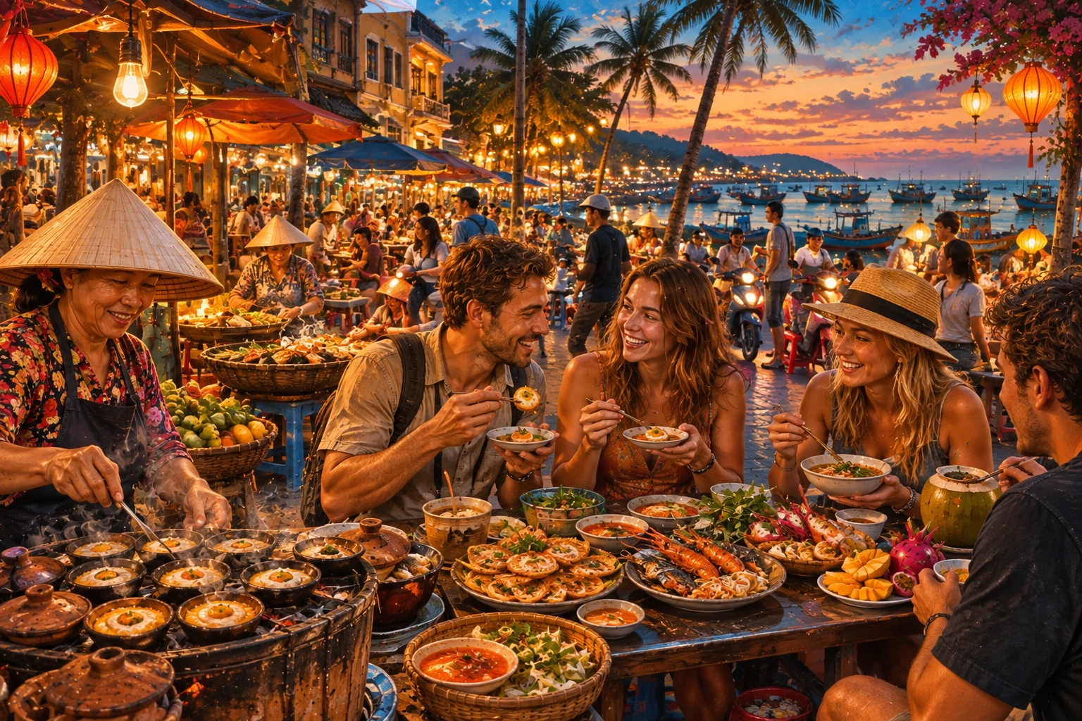 Travelers enjoying Phan Thiet Food Tour in Phan Thiet
