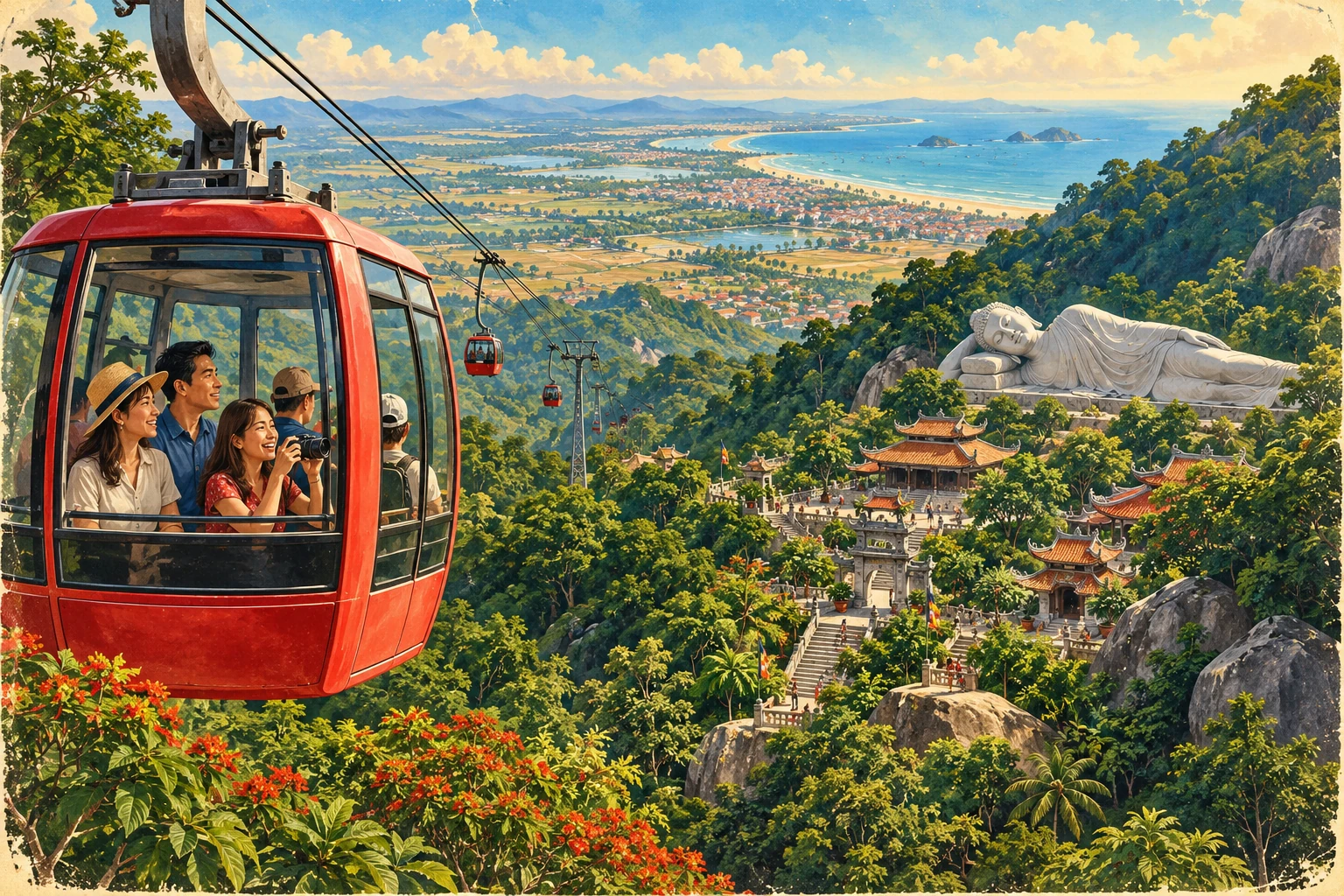 Travelers enjoying Ta Cu Mountain Cable Car Trip in Phan Thiet