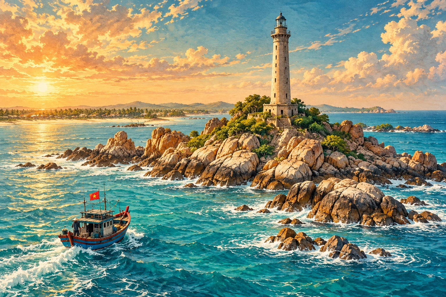 Illustrated view of Ke Ga Lighthouse in Phan Thiet