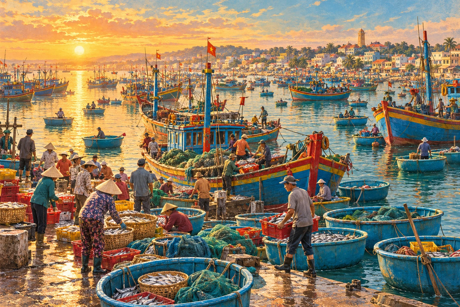 Illustrated view of Phan Thiet Fishing Harbor in Phan Thiet