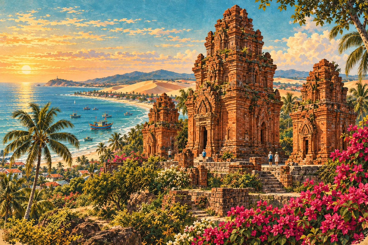 Illustrated view of Po Shanu Cham Towers in Phan Thiet