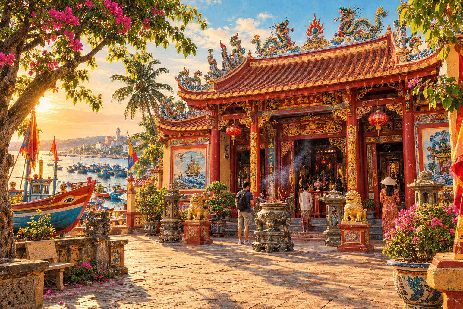 Illustrated view of Van Thuy Tu Temple in Phan Thiet