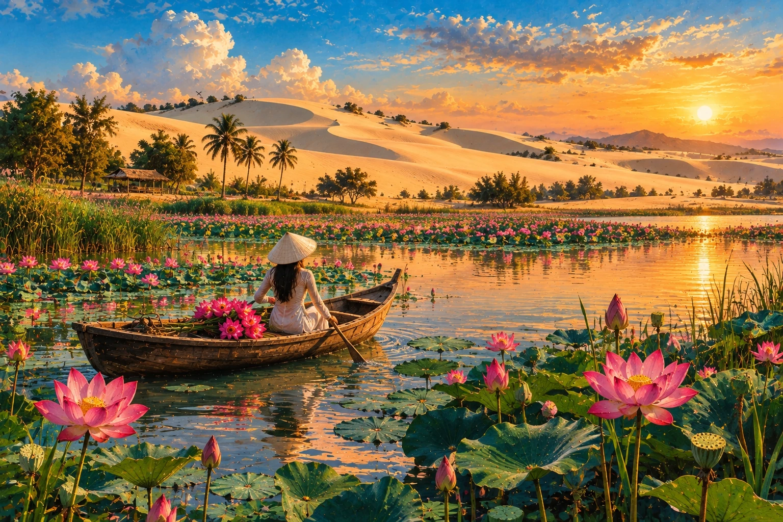 Atmospheric illustrated view of Bau Trang Lotus Lake
