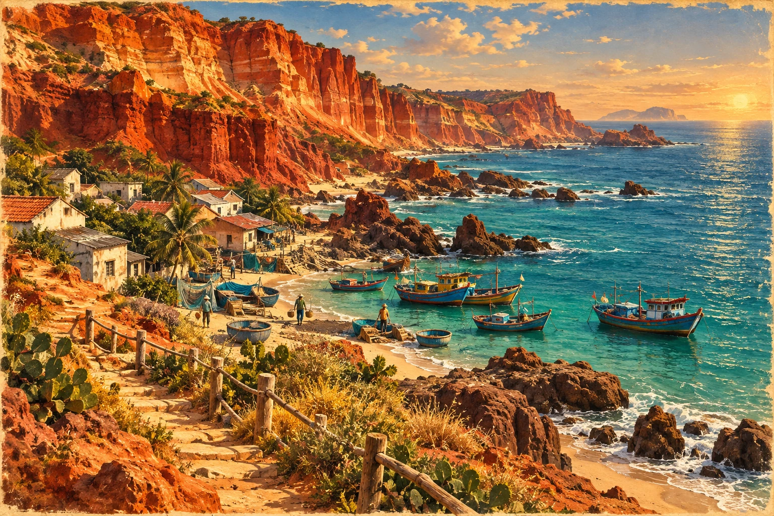 Atmospheric illustrated view of Ganh Son Red Cliffs