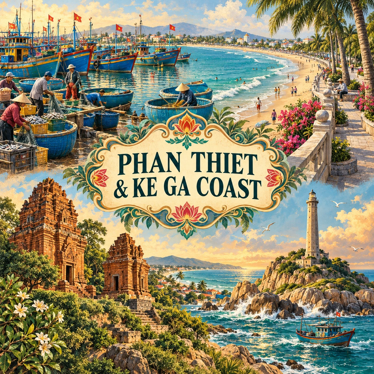 Illustrated Coastal Phan Thiet and Ke Ga route in Phan Thiet