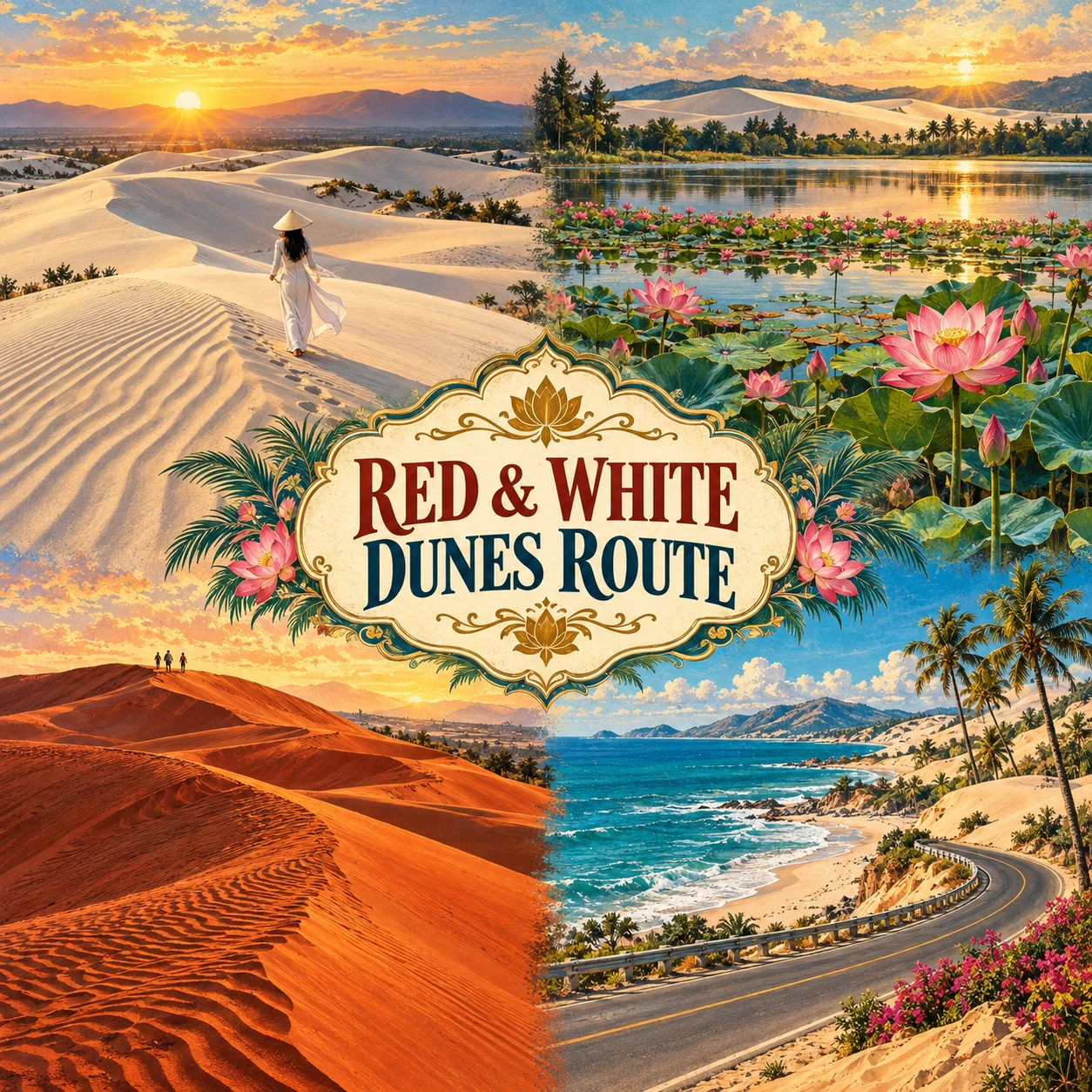 Illustrated Red and White Sand Dunes route in Phan Thiet