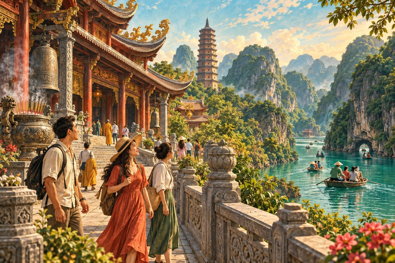 Travelers enjoying Bai Dinh and Trang An Day Trip in Ninh Binh
