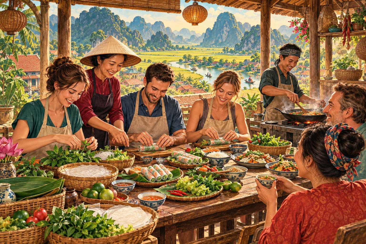 Travelers enjoying Ninh Binh Cooking Class in Ninh Binh