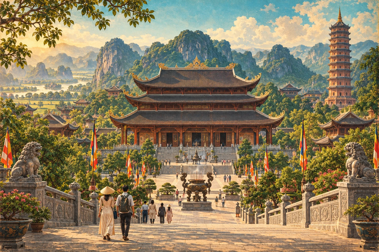 Illustrated view of Bai Dinh Pagoda in Ninh Binh