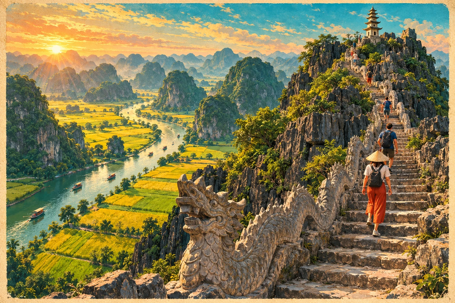 Illustrated view of Hang Mua Viewpoint in Ninh Binh