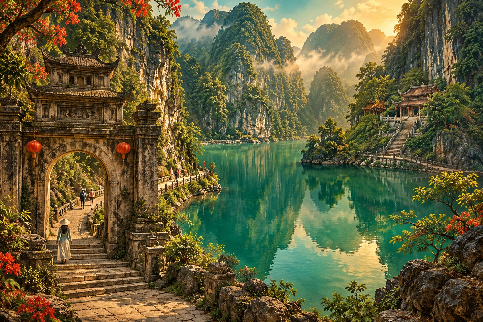 Atmospheric illustrated view of Am Tien Cave