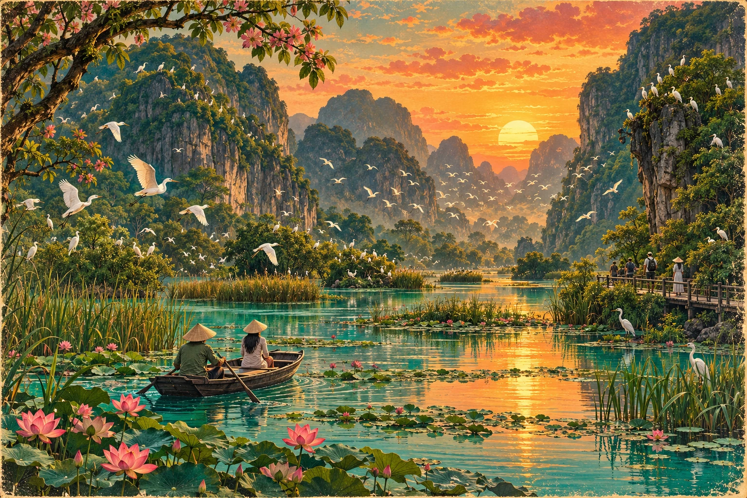 Atmospheric illustrated view of Thung Nham Bird Park